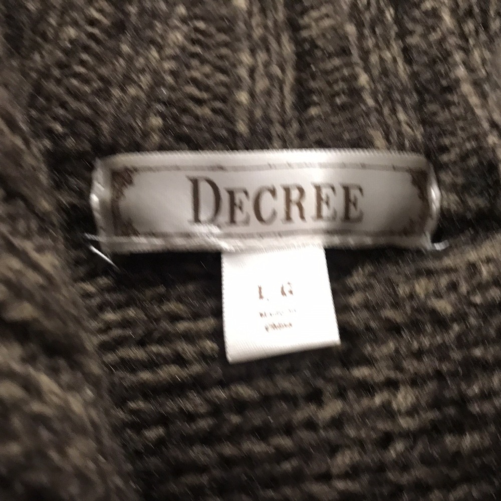 DECREE BROWN CABLE KNIT PONCHO HIGH NECK 3 BUTTON CLOSURE SWEATER WOMENS LARGE - Picture 5 of 7